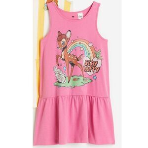 H&M Disney Girls Bambi & Thumper Pink STAY HAPPY Cotton Tank Top Dress Size 6x
